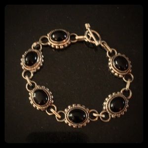 Vintage Sterling and Onyx Bracelet